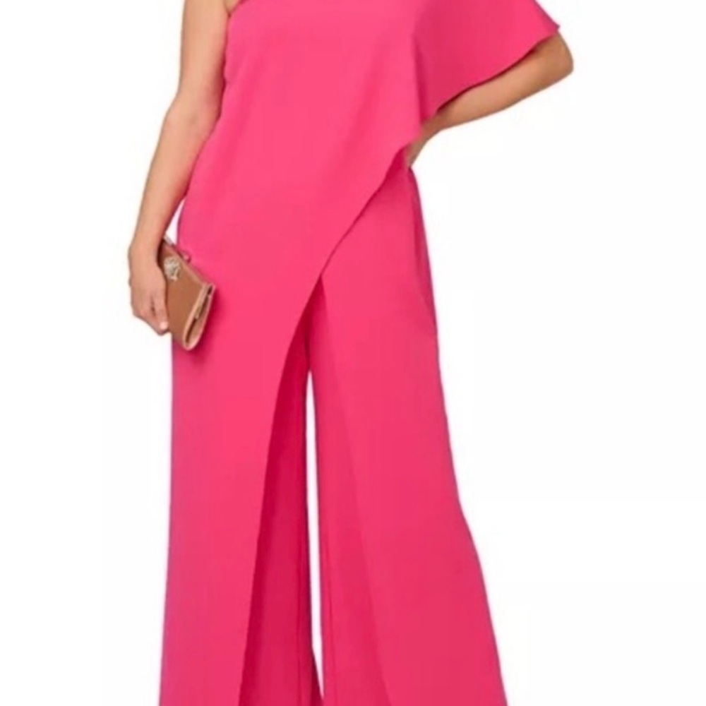 Adrianna Papell One-Shoulder Fuchsia Jumpsuit